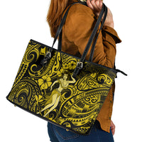 Hawaii Hula Girl Leather Tote Bag Hibiscus Hawaii Tribal Tattoo Yellow Version - Wonder Print Shop