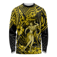 Hawaii Hula Girl Long Sleeve Shirt Hibiscus Hawaii Tribal Tattoo Yellow Version - Wonder Print Shop
