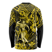 Hawaii Hula Girl Long Sleeve Shirt Hibiscus Hawaii Tribal Tattoo Yellow Version - Wonder Print Shop