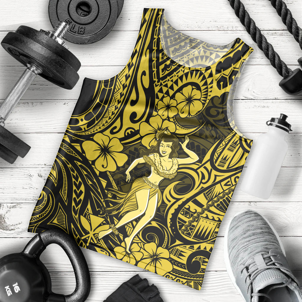 Hawaii Hula Girl Men Tank Top Hibiscus Hawaii Tribal Tattoo Yellow Version - Wonder Print Shop