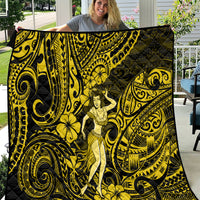 Hawaii Hula Girl Quilt Hibiscus Hawaii Tribal Tattoo Yellow Version - Wonder Print Shop