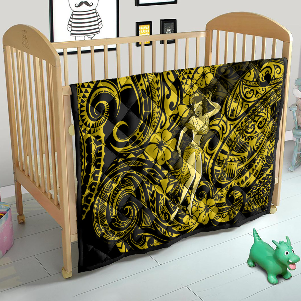 Hawaii Hula Girl Quilt Hibiscus Hawaii Tribal Tattoo Yellow Version - Wonder Print Shop