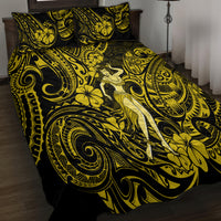 Hawaii Hula Girl Quilt Bed Set Hibiscus Hawaii Tribal Tattoo Yellow Version - Wonder Print Shop