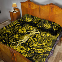Hawaii Hula Girl Quilt Bed Set Hibiscus Hawaii Tribal Tattoo Yellow Version - Wonder Print Shop