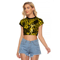 Hawaii Hula Girl Raglan Cropped T Shirt Hibiscus Hawaii Tribal Tattoo Yellow Version - Wonder Print Shop
