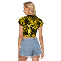 Hawaii Hula Girl Raglan Cropped T Shirt Hibiscus Hawaii Tribal Tattoo Yellow Version - Wonder Print Shop