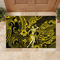 Hawaii Hula Girl Rubber Doormat Hibiscus Hawaii Tribal Tattoo Yellow Version - Wonder Print Shop