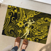 Hawaii Hula Girl Rubber Doormat Hibiscus Hawaii Tribal Tattoo Yellow Version - Wonder Print Shop