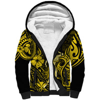 Hawaii Hula Girl Sherpa Hoodie Hibiscus Hawaii Tribal Tattoo Yellow Version - Wonder Print Shop