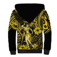 Hawaii Hula Girl Sherpa Hoodie Hibiscus Hawaii Tribal Tattoo Yellow Version - Wonder Print Shop