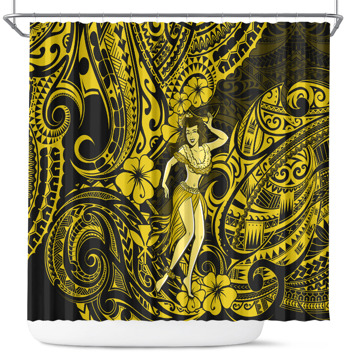 hawaii-hula-girl-shower-curtain-hibiscus-hawaii-tribal-tattoo-yellow-version