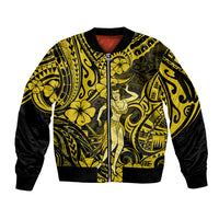 Hawaii Hula Girl Sleeve Zip Bomber Jacket Hibiscus Hawaii Tribal Tattoo Yellow Version - Wonder Print Shop