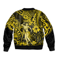 Hawaii Hula Girl Sleeve Zip Bomber Jacket Hibiscus Hawaii Tribal Tattoo Yellow Version - Wonder Print Shop
