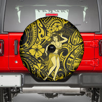 Hawaii Hula Girl Spare Tire Cover Hibiscus Hawaii Tribal Tattoo Yellow Version - Wonder Print Shop