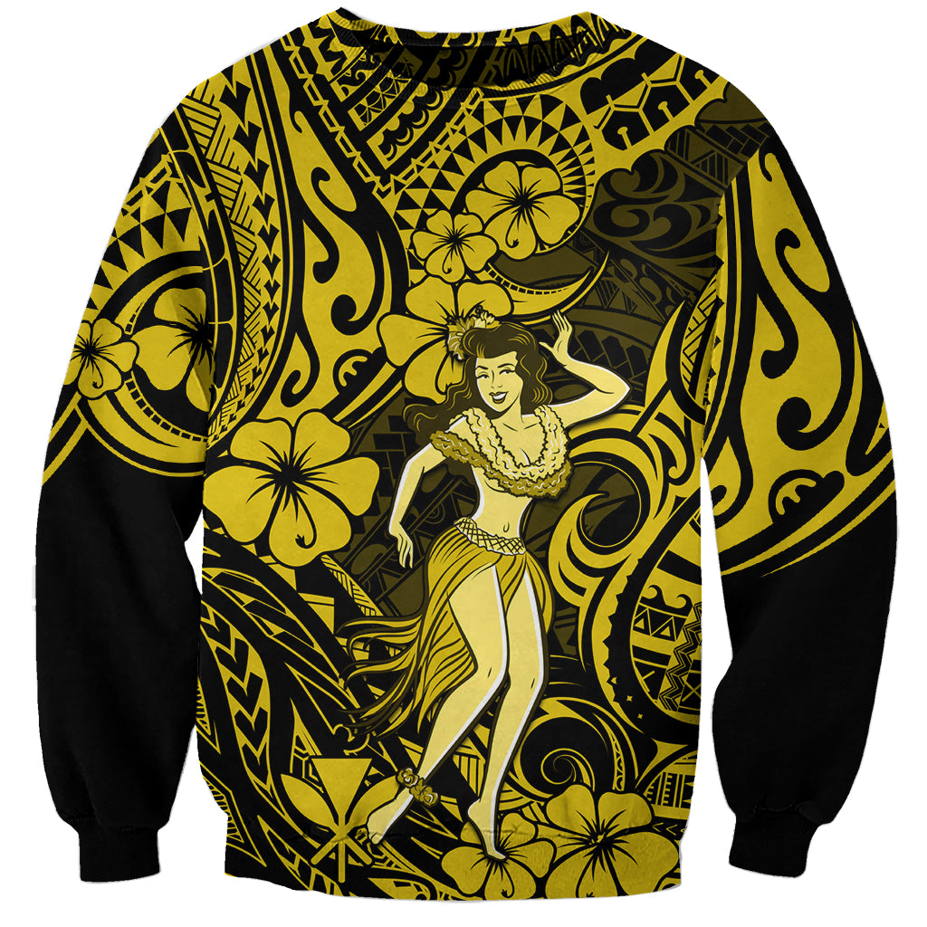 Hawaii Hula Girl Sweatshirt Hibiscus Hawaii Tribal Tattoo Yellow Version - Wonder Print Shop