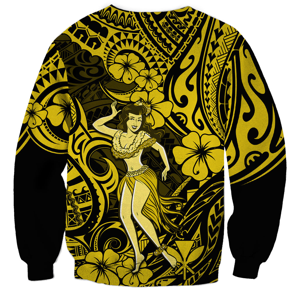 Hawaii Hula Girl Sweatshirt Hibiscus Hawaii Tribal Tattoo Yellow Version - Wonder Print Shop