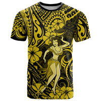 Hawaii Hula Girl T Shirt Hibiscus Hawaii Tribal Tattoo Yellow Version - Wonder Print Shop