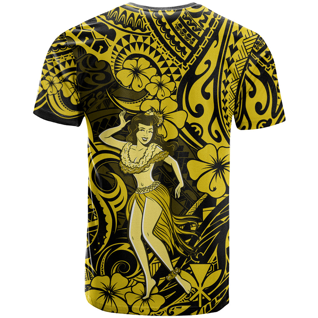 Hawaii Hula Girl T Shirt Hibiscus Hawaii Tribal Tattoo Yellow Version - Wonder Print Shop