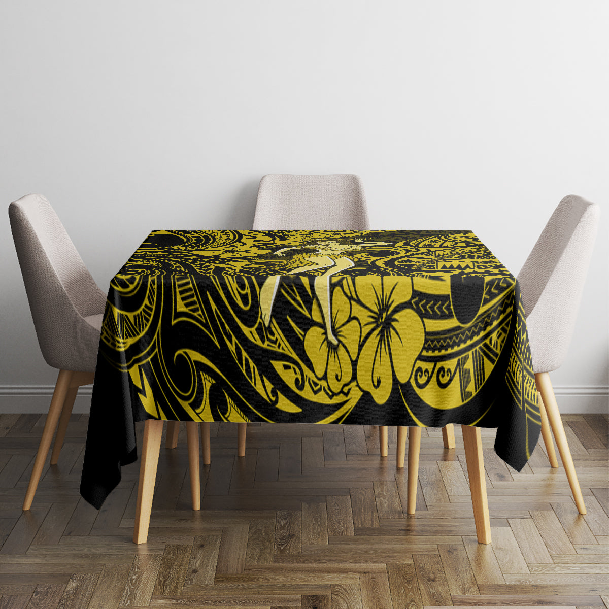 Hawaii Hula Girl Tablecloth Hibiscus Hawaii Tribal Tattoo Yellow Version - Wonder Print Shop