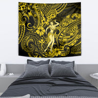 Hawaii Hula Girl Tapestry Hibiscus Hawaii Tribal Tattoo Yellow Version - Wonder Print Shop
