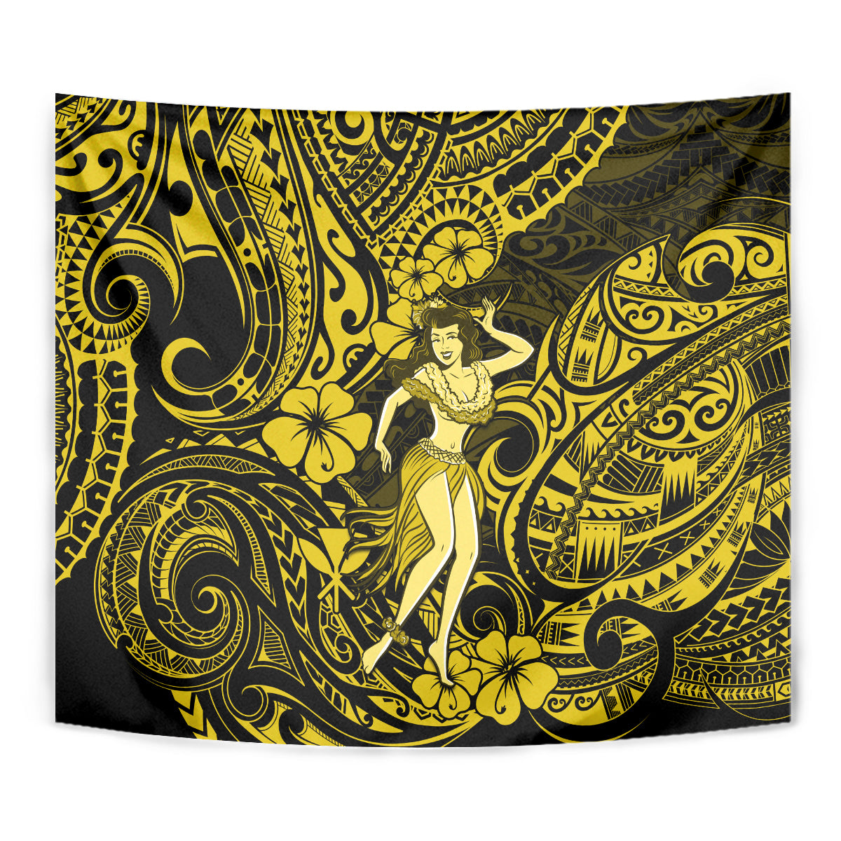 Hawaii Hula Girl Tapestry Hibiscus Hawaii Tribal Tattoo Yellow Version - Wonder Print Shop