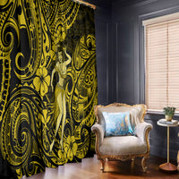 Hawaii Hula Girl Window Curtain Hibiscus Hawaii Tribal Tattoo Yellow Version - Wonder Print Shop