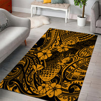 Hawaii Pineapple Area Rug Paradise Flowers Pacific With Gold Polynesian Tribal - Wonder Print Shop