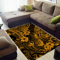 Hawaii Pineapple Area Rug Paradise Flowers Pacific With Gold Polynesian Tribal - Wonder Print Shop