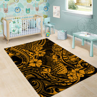 Hawaii Pineapple Area Rug Paradise Flowers Pacific With Gold Polynesian Tribal - Wonder Print Shop
