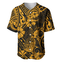 Hawaii Pineapple Baseball Jersey Paradise Flowers Pacific With Gold Polynesian Tribal - Wonder Print Shop