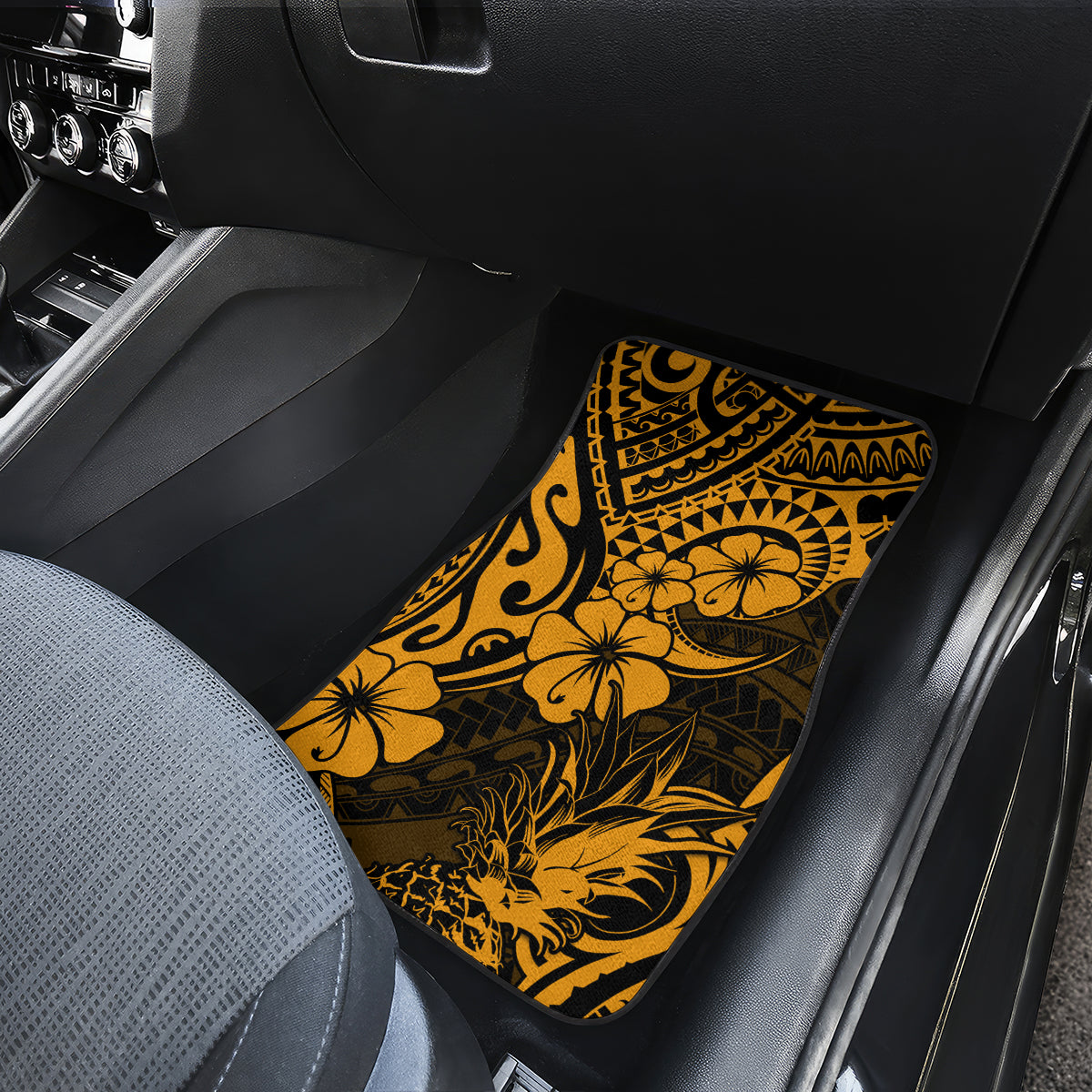 Hawaii Pineapple Car Mats Paradise Flowers Pacific With Gold Polynesian Tribal - Wonder Print Shop