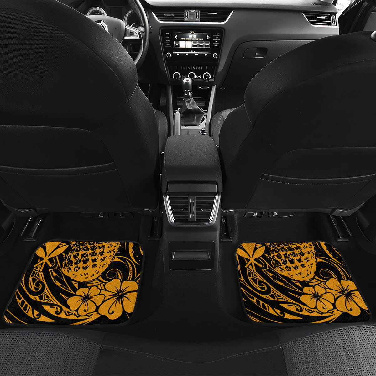 Hawaii Pineapple Car Mats Paradise Flowers Pacific With Gold Polynesian Tribal - Wonder Print Shop