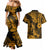 Hawaii Pineapple Couples Matching Mermaid Dress and Hawaiian Shirt Paradise Flowers Pacific With Gold Polynesian Tribal - Wonder Print Shop