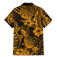 Hawaii Pineapple Family Matching Mermaid Dress and Hawaiian Shirt Paradise Flowers Pacific With Gold Polynesian Tribal - Wonder Print Shop