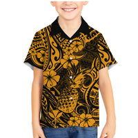 Hawaii Pineapple Family Matching Mermaid Dress and Hawaiian Shirt Paradise Flowers Pacific With Gold Polynesian Tribal - Wonder Print Shop