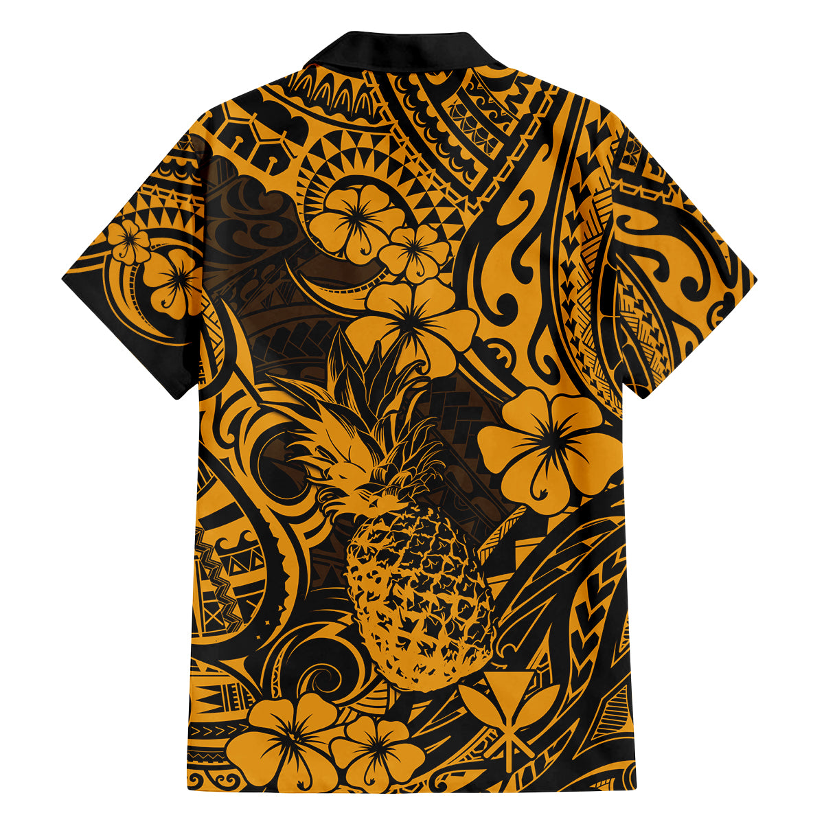 Hawaii Pineapple Family Matching Off Shoulder Maxi Dress and Hawaiian Shirt Paradise Flowers Pacific With Gold Polynesian Tribal - Wonder Print Shop