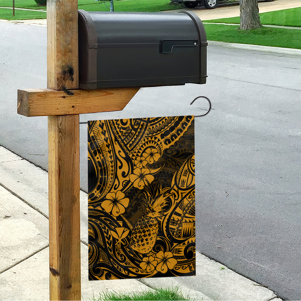 Hawaii Pineapple Garden Flag Paradise Flowers Pacific With Gold Polynesian Tribal - Wonder Print Shop