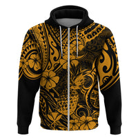 Hawaii Pineapple Hoodie Paradise Flowers Pacific With Gold Polynesian Tribal - Wonder Print Shop