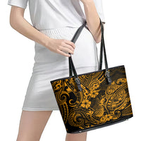 Hawaii Pineapple Leather Tote Bag Paradise Flowers Pacific With Gold Polynesian Tribal - Wonder Print Shop
