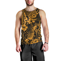 Hawaii Pineapple Men Tank Top Paradise Flowers Pacific With Gold Polynesian Tribal - Wonder Print Shop
