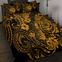 Hawaii Pineapple Quilt Bed Set Paradise Flowers Pacific With Gold Polynesian Tribal - Wonder Print Shop