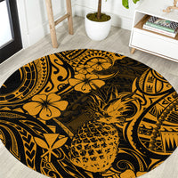 hawaii-pineapple-round-carpet-paradise-flowers-pacific-with-gold-polynesian-tribal