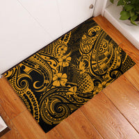 Hawaii Pineapple Rubber Doormat Paradise Flowers Pacific With Gold Polynesian Tribal - Wonder Print Shop