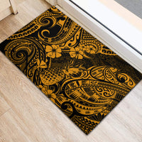 Hawaii Pineapple Rubber Doormat Paradise Flowers Pacific With Gold Polynesian Tribal - Wonder Print Shop
