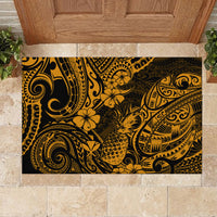 Hawaii Pineapple Rubber Doormat Paradise Flowers Pacific With Gold Polynesian Tribal - Wonder Print Shop