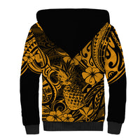 Hawaii Pineapple Sherpa Hoodie Paradise Flowers Pacific With Gold Polynesian Tribal - Wonder Print Shop