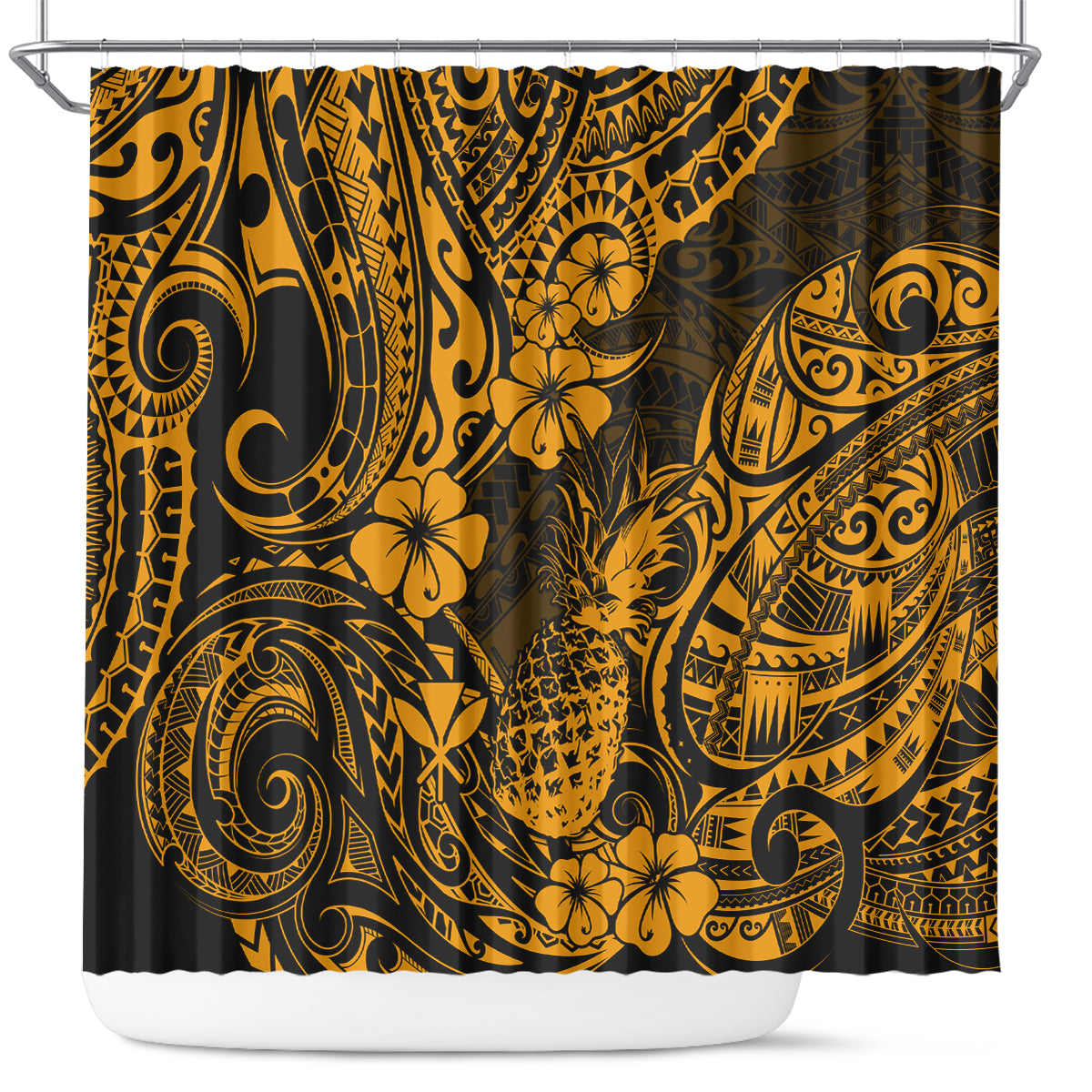hawaii-pineapple-shower-curtain-paradise-flowers-pacific-with-gold-polynesian-tribal