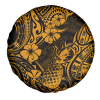 Hawaii Pineapple Spare Tire Cover Paradise Flowers Pacific With Gold Polynesian Tribal - Wonder Print Shop