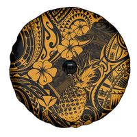 Hawaii Pineapple Spare Tire Cover Paradise Flowers Pacific With Gold Polynesian Tribal - Wonder Print Shop