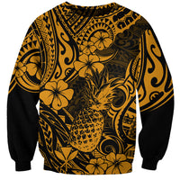 Hawaii Pineapple Sweatshirt Paradise Flowers Pacific With Gold Polynesian Tribal - Wonder Print Shop